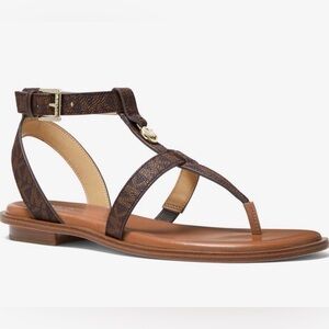 Michael Kors Sasha Flat Sandals MK Signature Brown Women’s Size 6M New